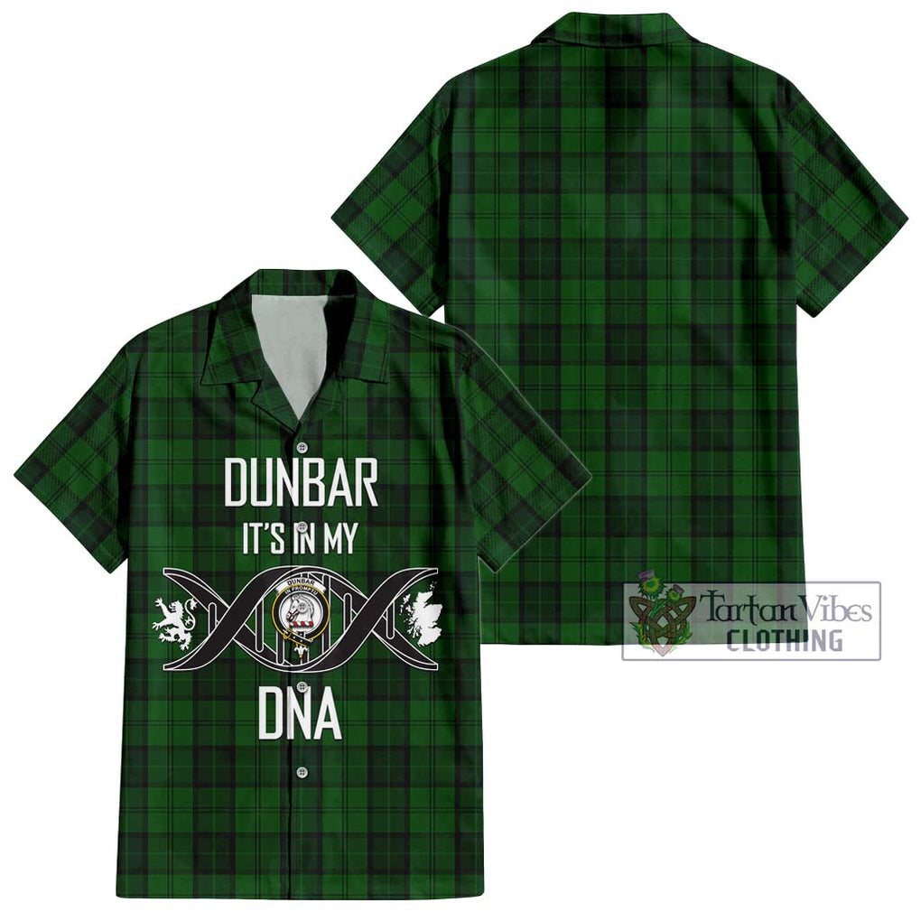 Dunbar Hunting Tartan Short Sleeve Button Shirt with Family Crest DNA In Me Style Kid - Tartanvibesclothing Shop