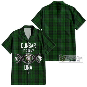 Dunbar Hunting Tartan Short Sleeve Button Shirt with Family Crest DNA In Me Style