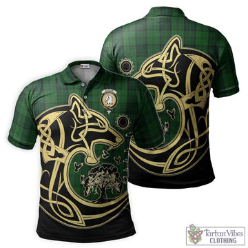 Dunbar Hunting Tartan Polo Shirt with Family Crest Celtic Wolf Style