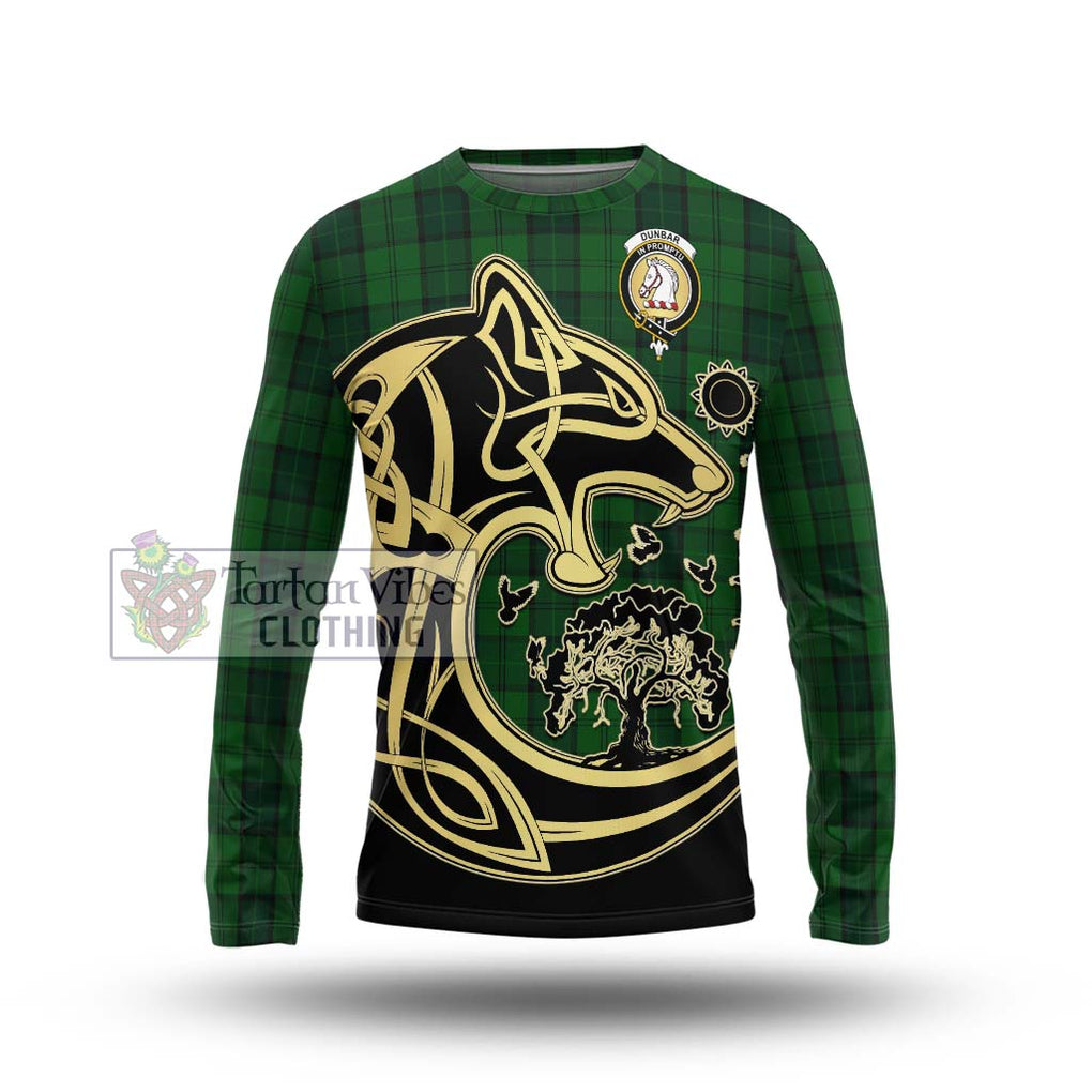 Dunbar Hunting Tartan Long Sleeve T-Shirt with Family Crest Celtic Wolf Style Unisex - Tartan Vibes Clothing