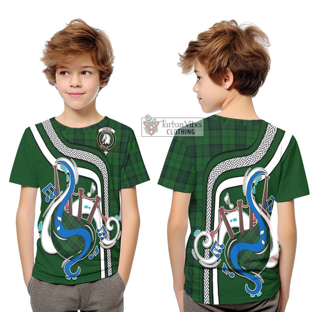 Tartan Vibes Clothing Dunbar Hunting Tartan Kid T-Shirt with Epic Bagpipe Style