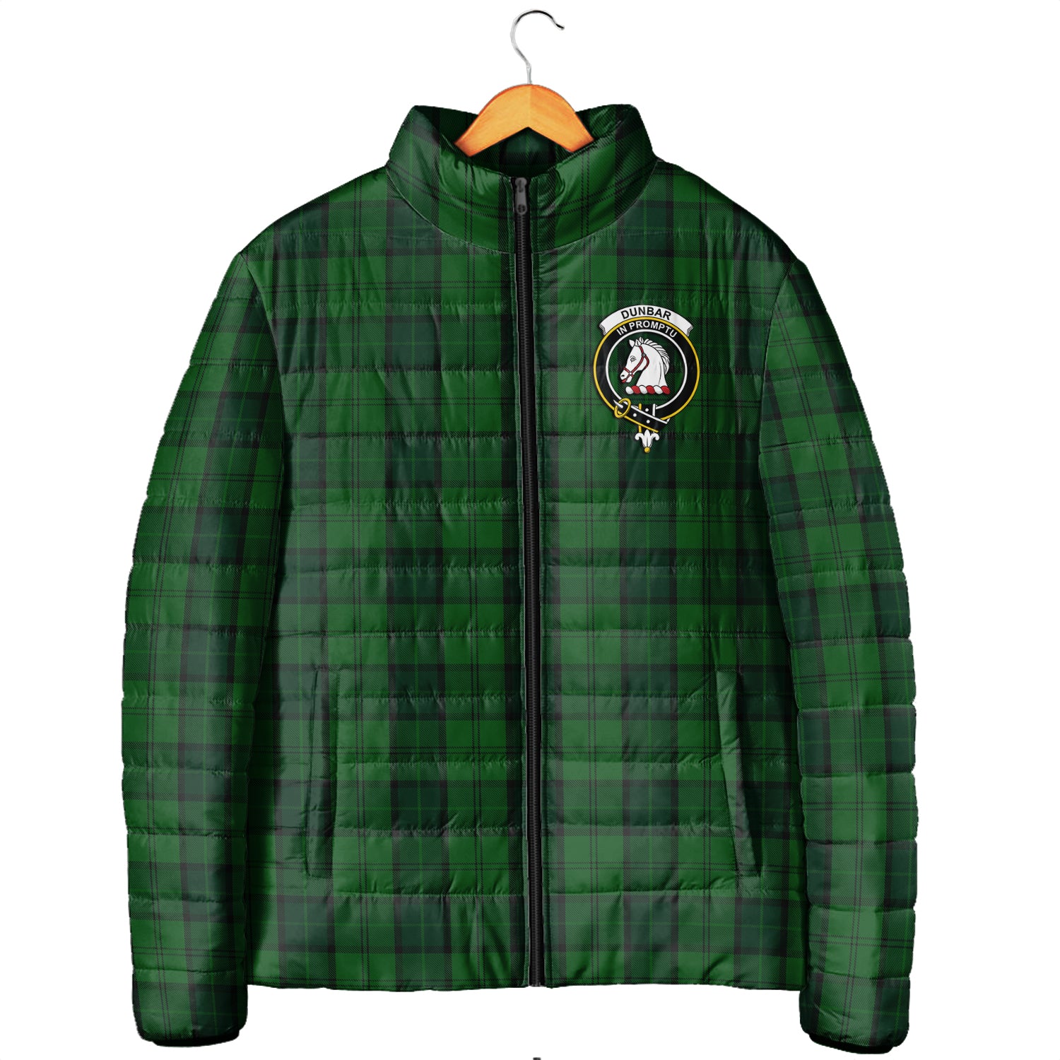 Dunbar Hunting Tartan Padded Jacket with Family Crest Men's Padded Jacket - Tartan Vibes Clothing