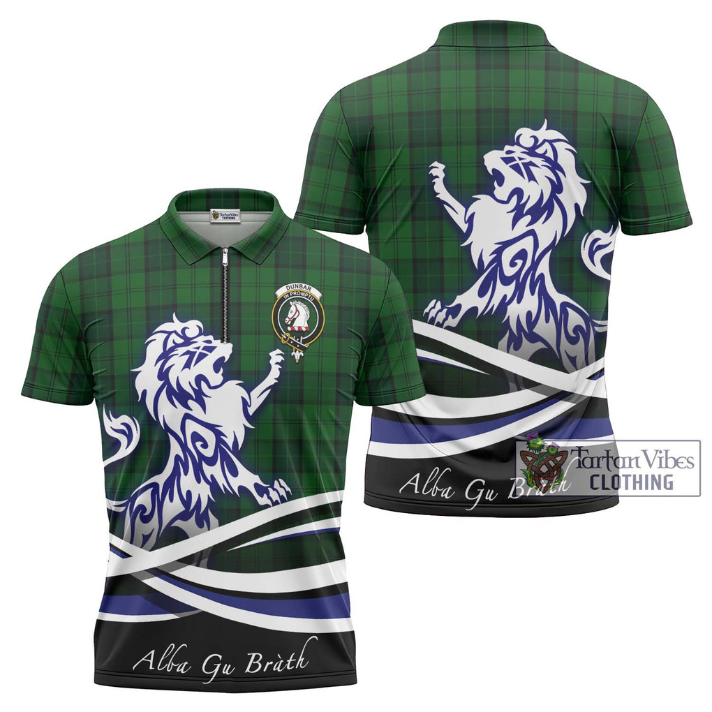 Dunbar Hunting Tartan Zipper Polo Shirt with Alba Gu Brath Regal Lion Emblem Unisex - Tartanvibesclothing Shop