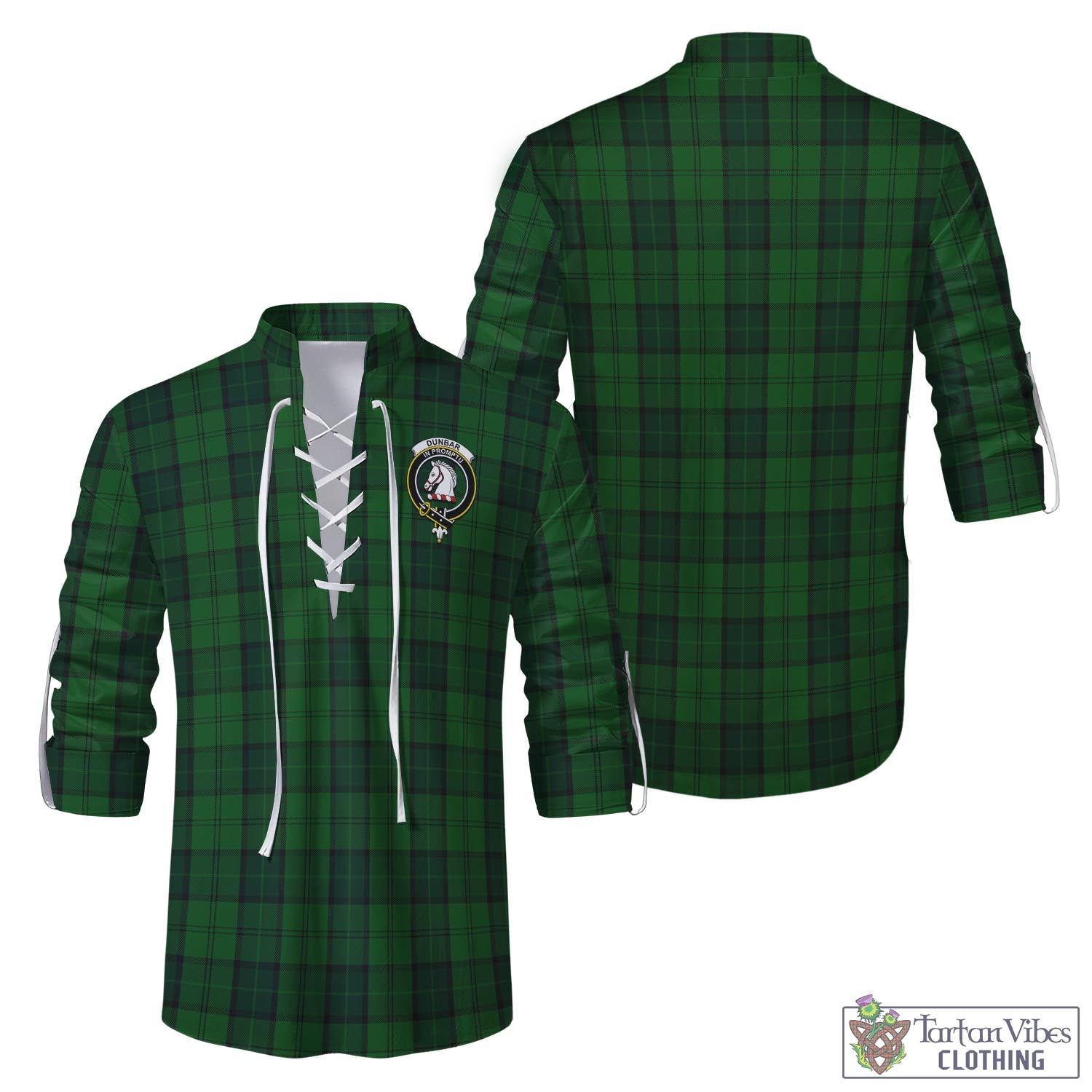 Tartan Vibes Clothing Dunbar Hunting Tartan Men's Scottish Traditional Jacobite Ghillie Kilt Shirt with Family Crest