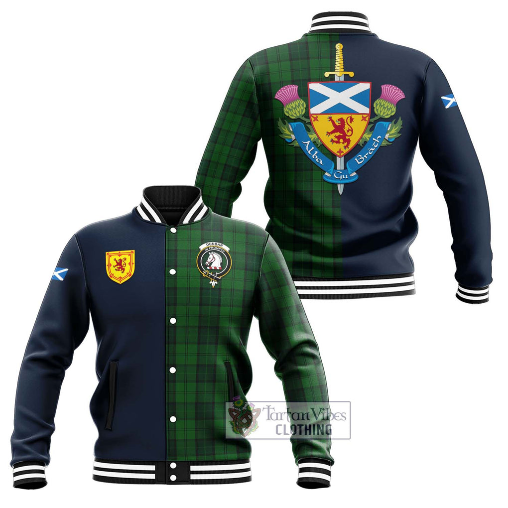 Tartan Vibes Clothing Dunbar Hunting Tartan Baseball Jacket with Scottish Lion Royal Arm Half Style