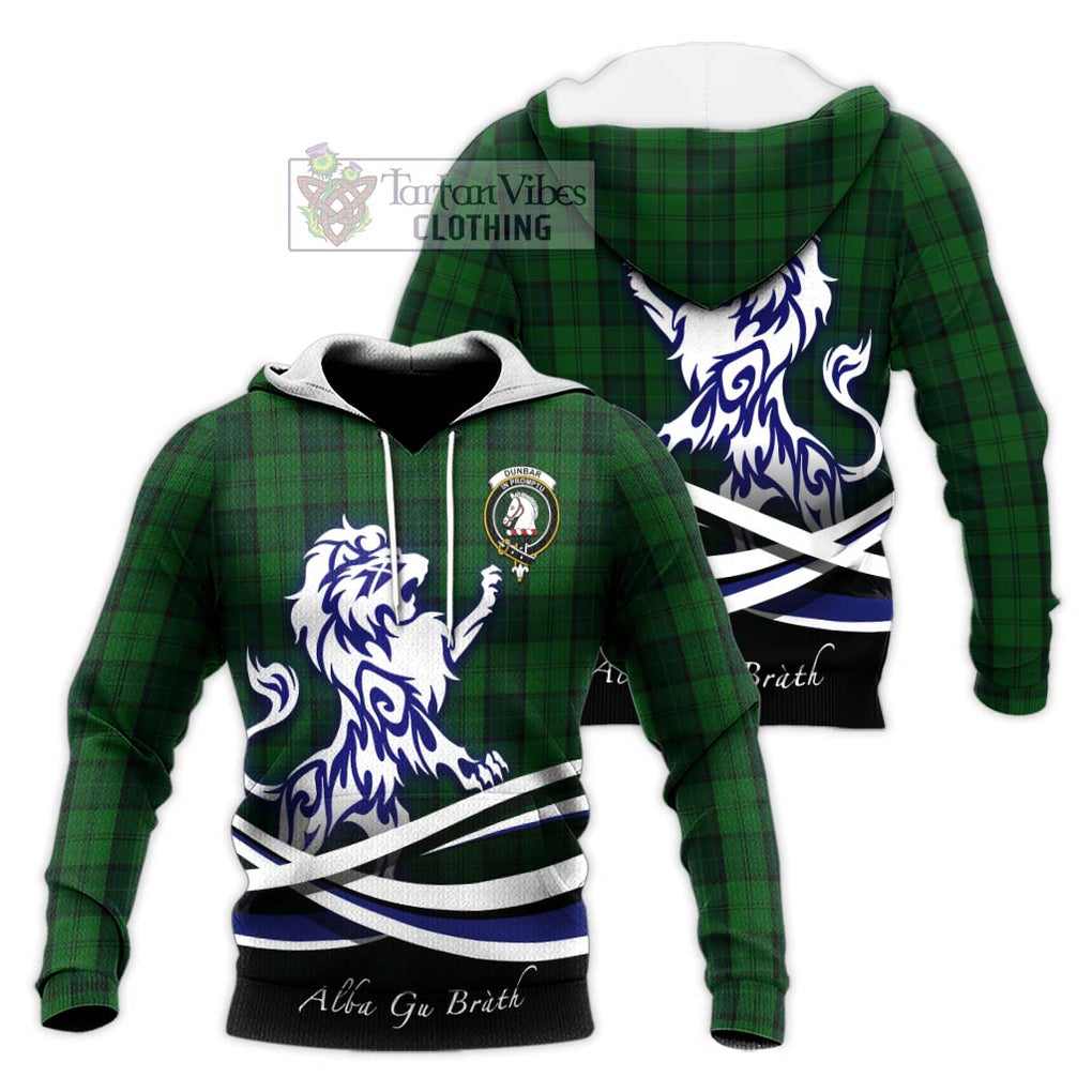 Dunbar Hunting Tartan Knitted Hoodie with Alba Gu Brath Regal Lion Emblem Unisex Knitted Pullover Hoodie - Tartanvibesclothing Shop