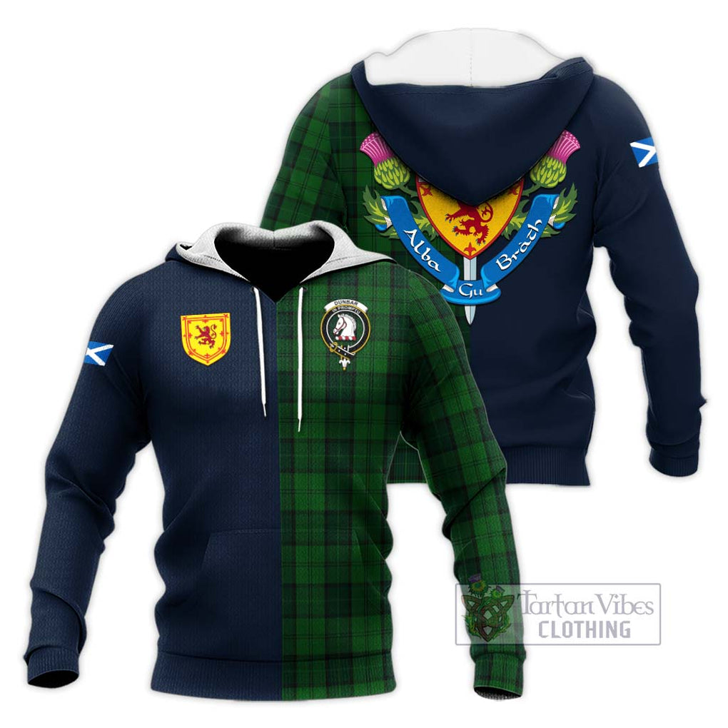 Tartan Vibes Clothing Dunbar Hunting Tartan Knitted Hoodie with Scottish Lion Royal Arm Half Style