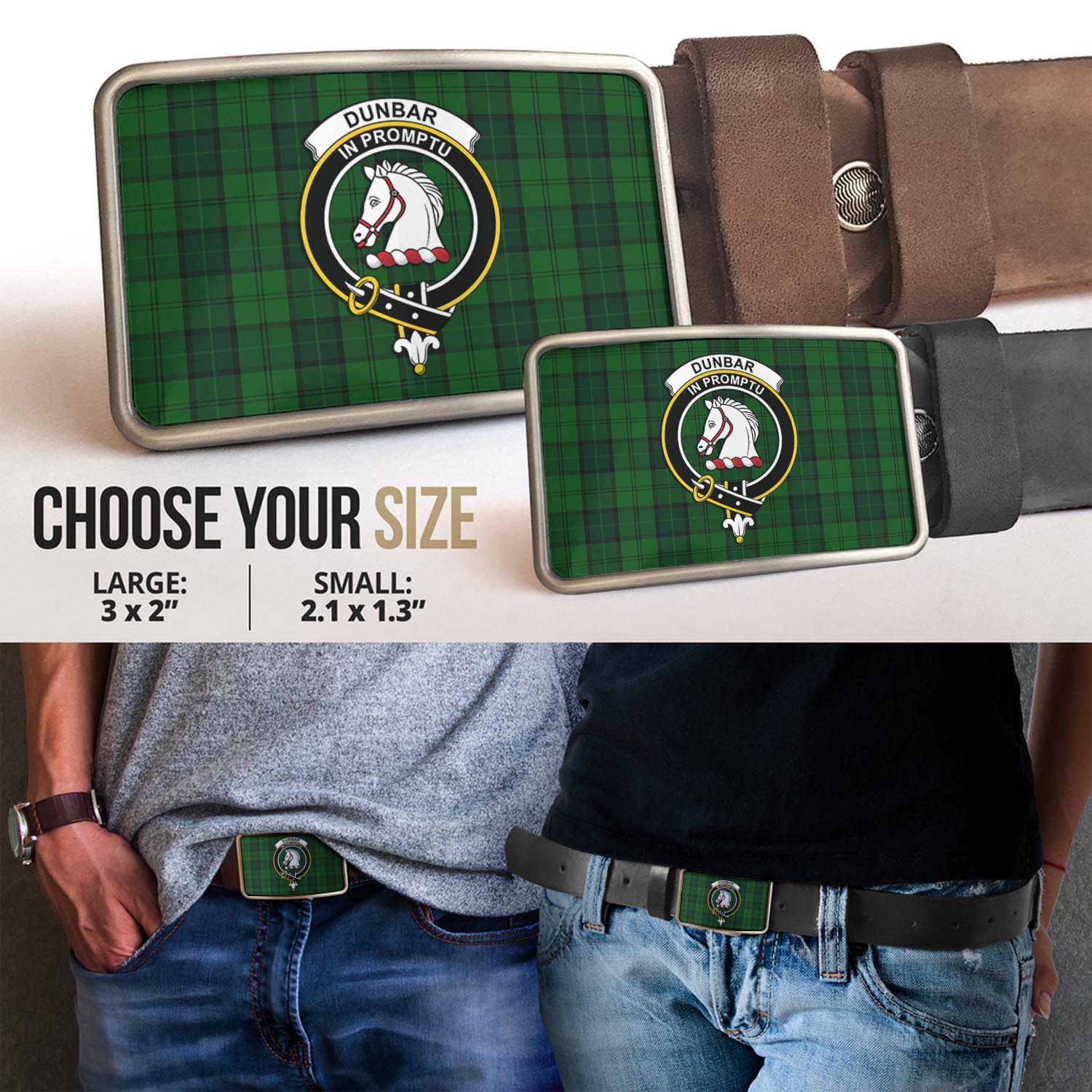 Dunbar Hunting Tartan Belt Buckles with Family Crest - Tartan Vibes Clothing