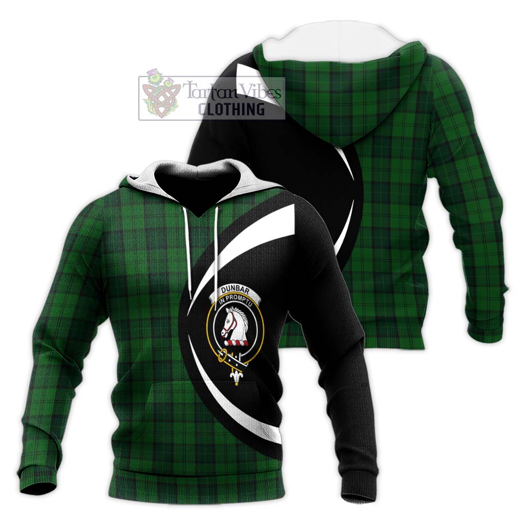 Dunbar Hunting Tartan Knitted Hoodie with Family Crest Circle Style Unisex Knitted Pullover Hoodie - Tartan Vibes Clothing