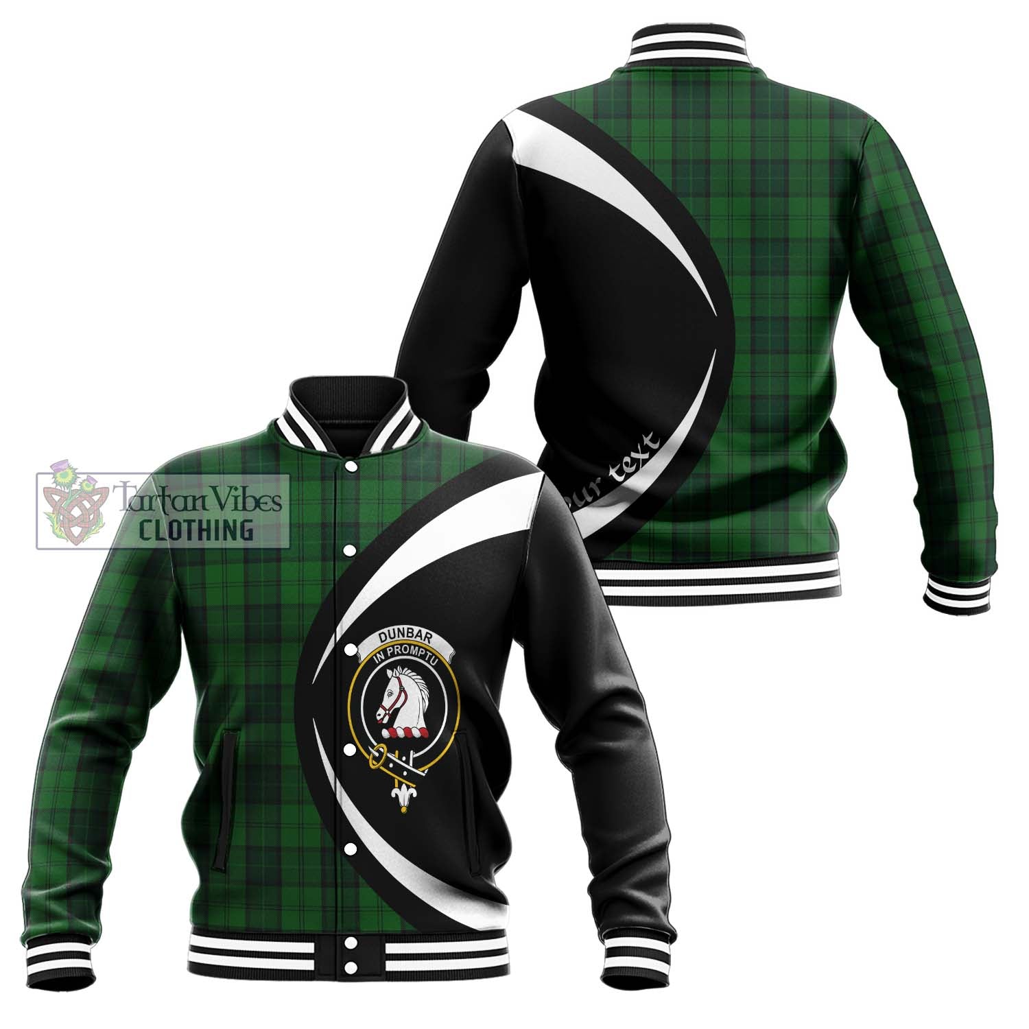 Dunbar Hunting Tartan Baseball Jacket with Family Crest Circle Style Unisex - Tartan Vibes Clothing