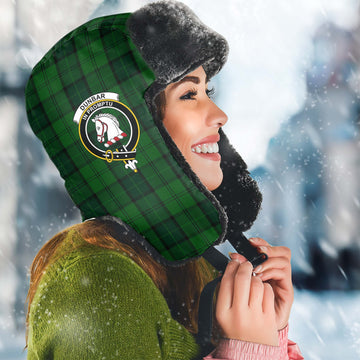 Dunbar Hunting Tartan Winter Trapper Hat with Family Crest