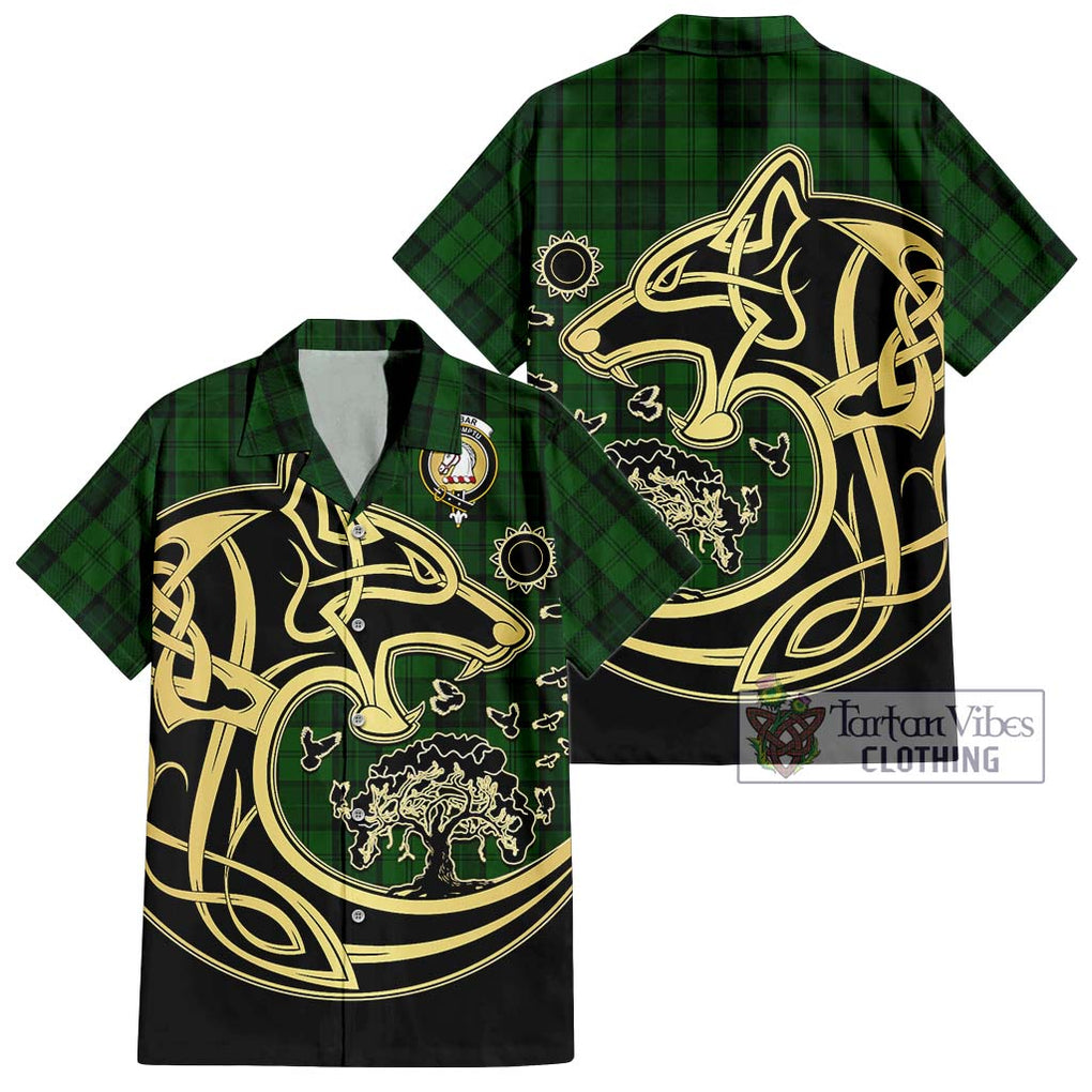 Dunbar Hunting Tartan Short Sleeve Button Shirt with Family Crest Celtic Wolf Style Kid - Tartan Vibes Clothing