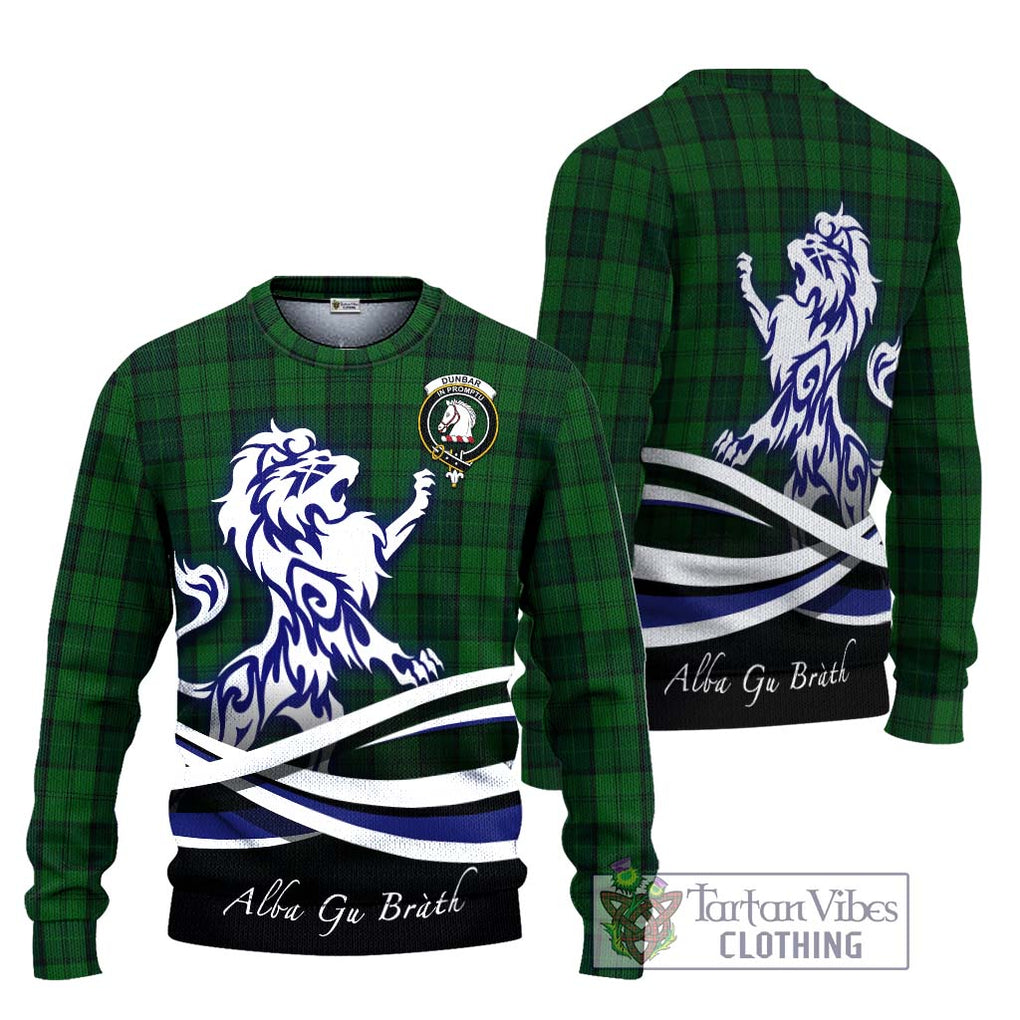 Dunbar Hunting Tartan Knitted Sweater with Alba Gu Brath Regal Lion Emblem Unisex - Tartanvibesclothing Shop