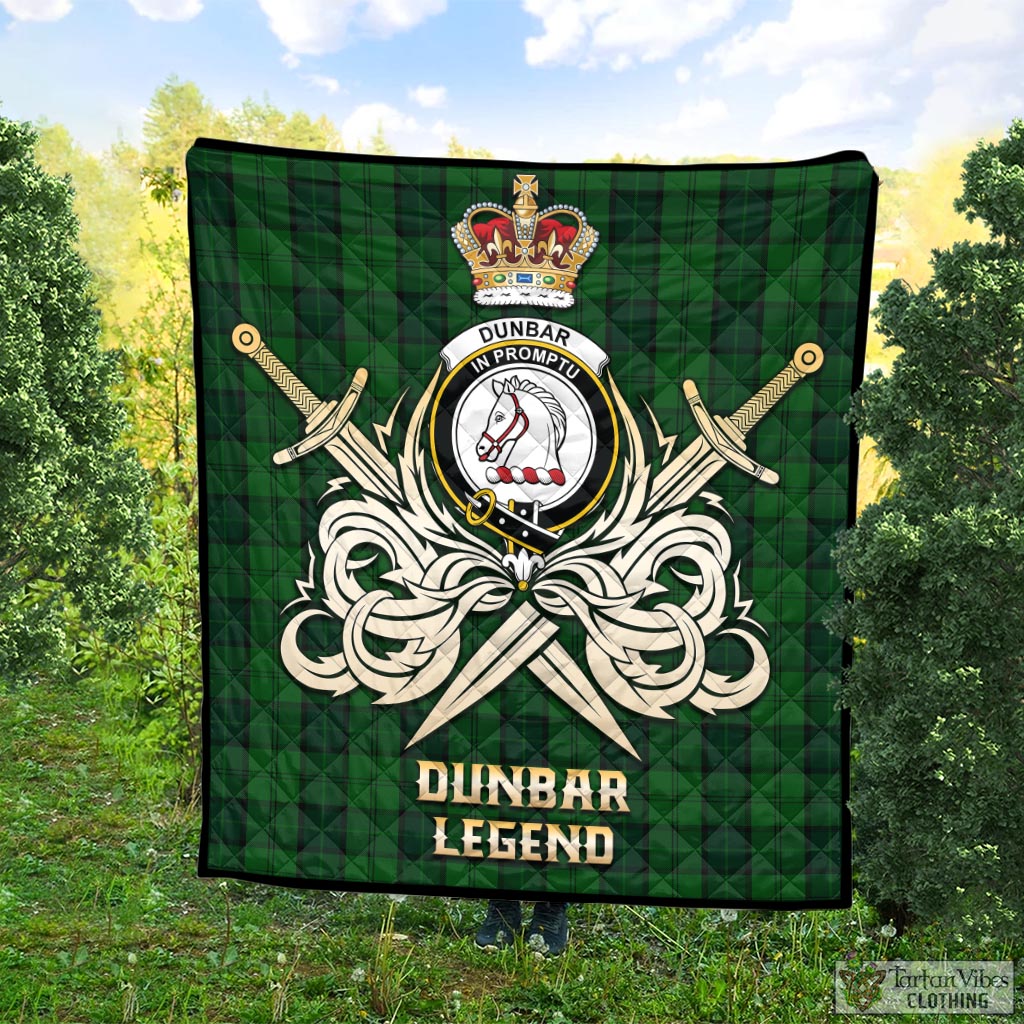 Tartan Vibes Clothing Dunbar Hunting Tartan Quilt with Clan Crest and the Golden Sword of Courageous Legacy