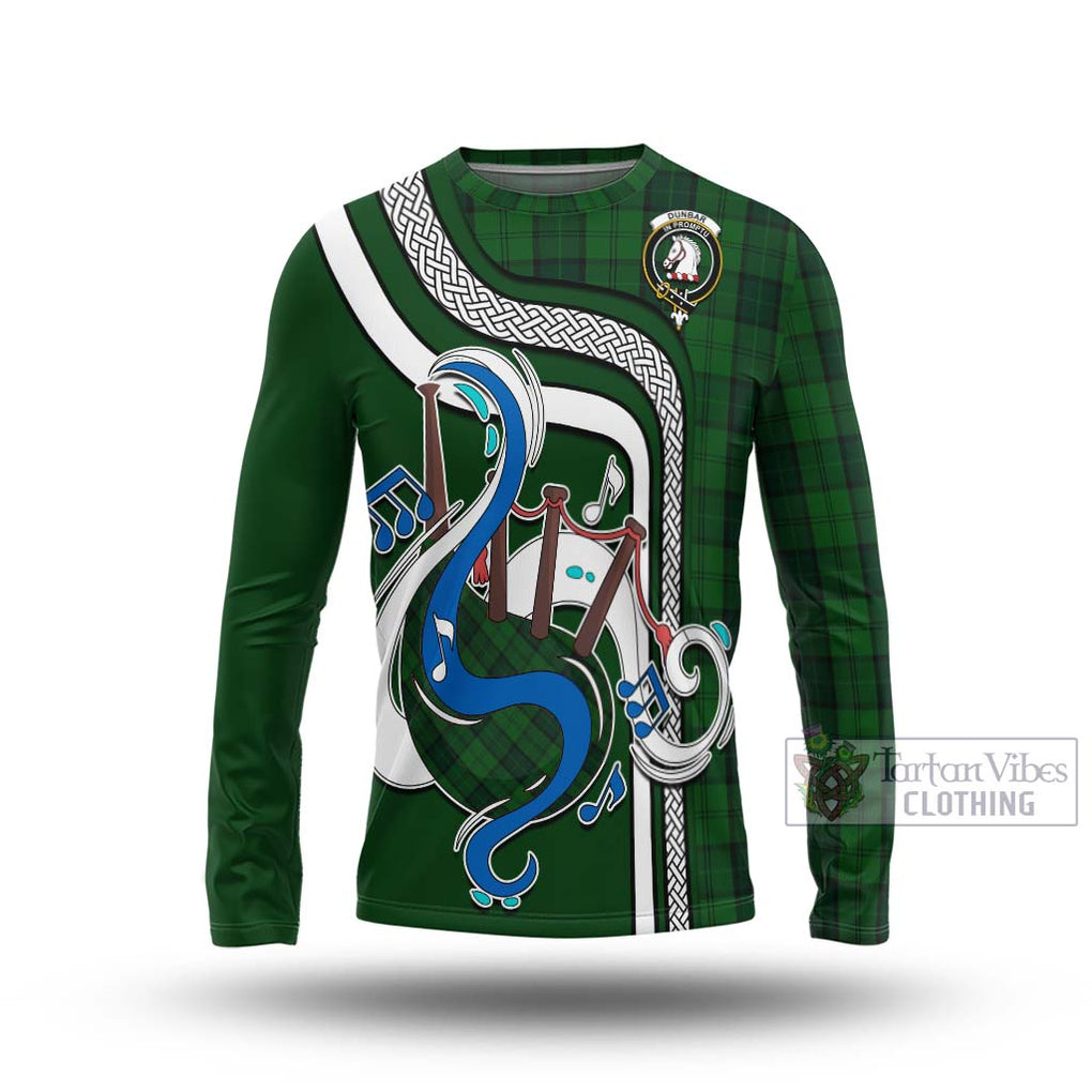 Tartan Vibes Clothing Dunbar Hunting Tartan Long Sleeve T-Shirt with Epic Bagpipe Style