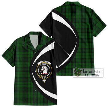 Dunbar Hunting Tartan Short Sleeve Button Up with Family Crest Circle Style