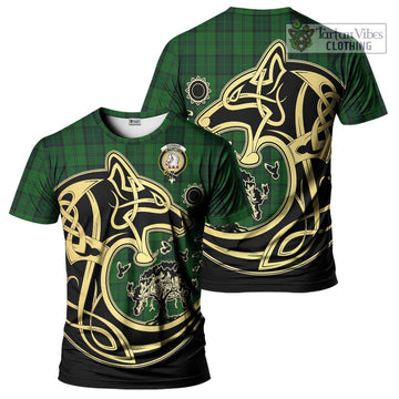 Dunbar Hunting Tartan T-Shirt with Family Crest Celtic Wolf Style