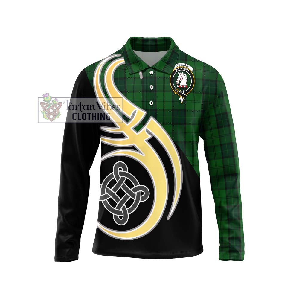 Dunbar Hunting Tartan Long Sleeve Polo Shirt with Family Crest and Celtic Symbol Style Unisex - Tartan Vibes Clothing