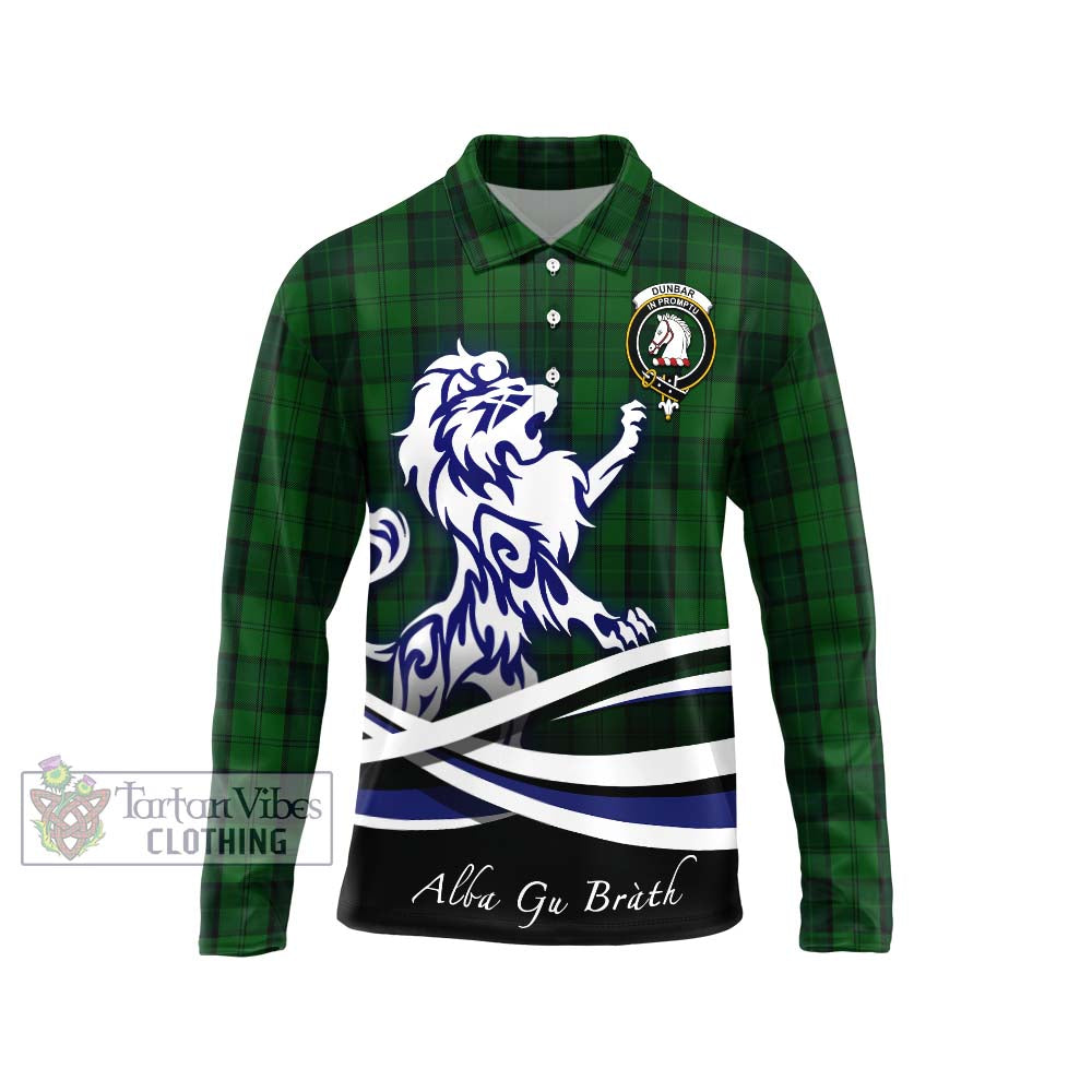 Dunbar Hunting Tartan Long Sleeve Polo Shirt with Alba Gu Brath Regal Lion Emblem Unisex - Tartanvibesclothing Shop