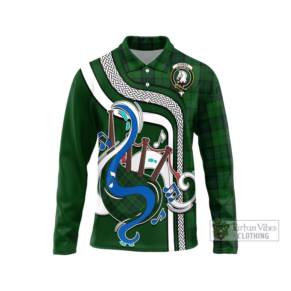 Tartan Vibes Clothing Dunbar Hunting Tartan Long Sleeve Polo Shirt with Epic Bagpipe Style