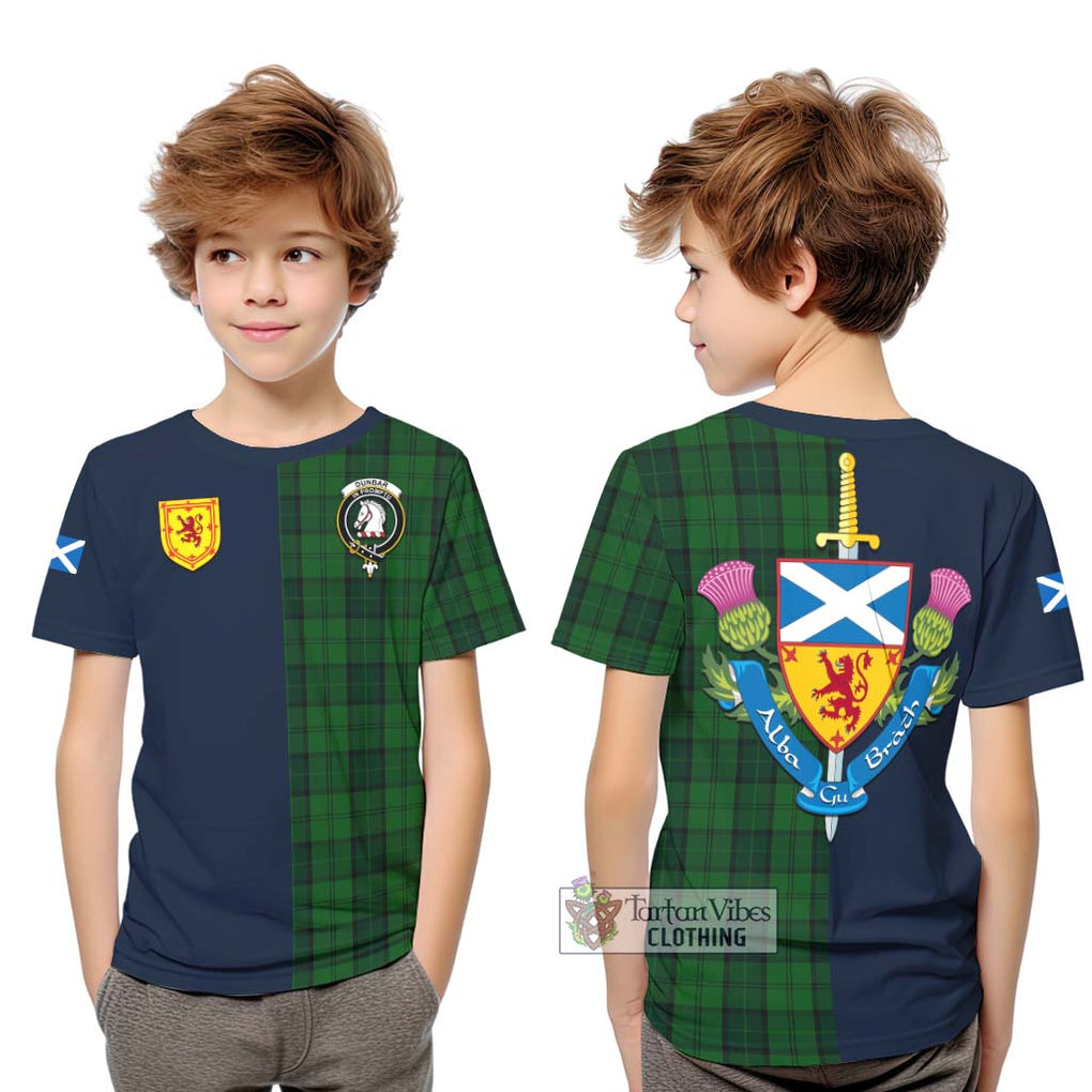 Tartan Vibes Clothing Dunbar Hunting Tartan Kid T-Shirt with Scottish Lion Royal Arm Half Style