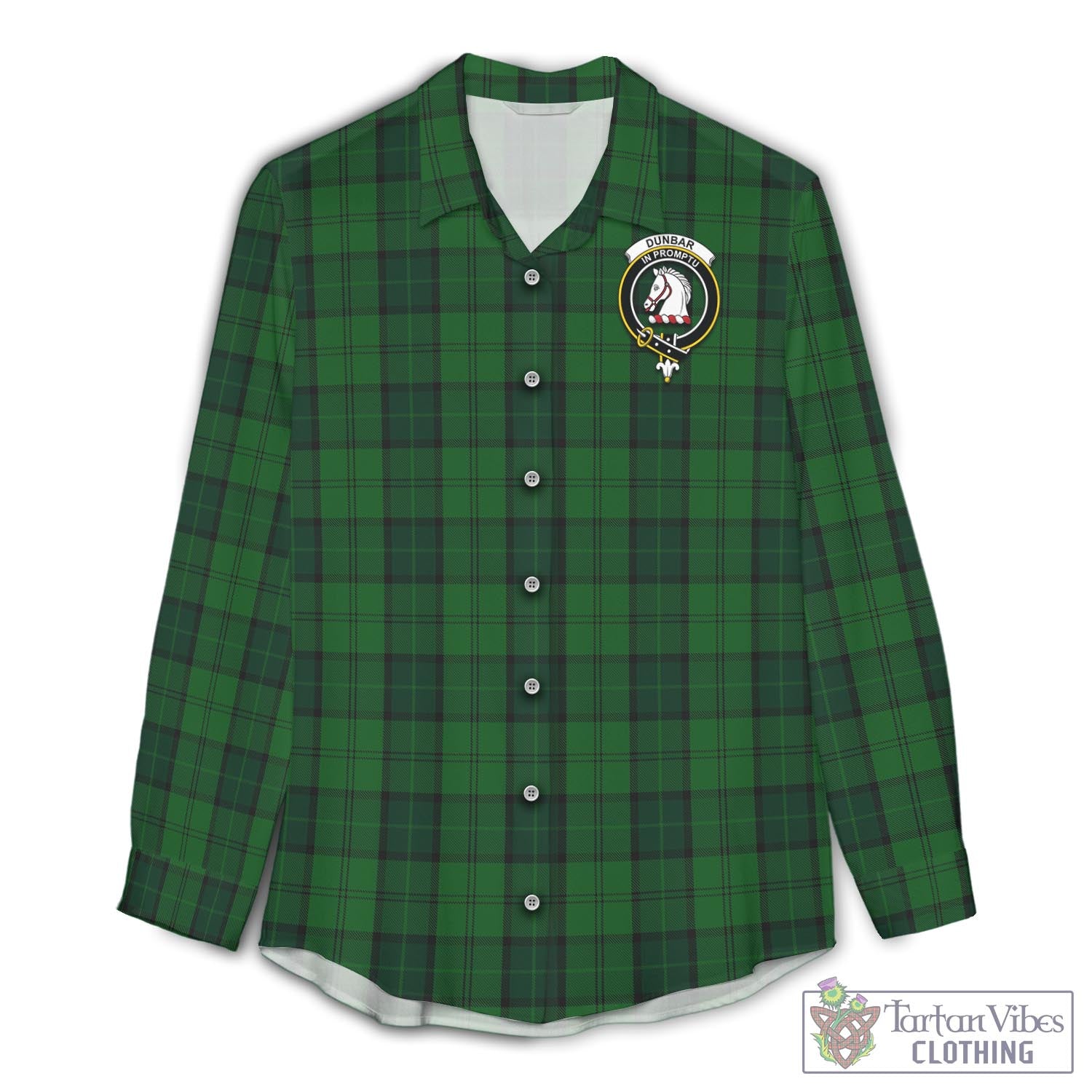 Tartan Vibes Clothing Dunbar Hunting Tartan Womens Casual Shirt with Family Crest