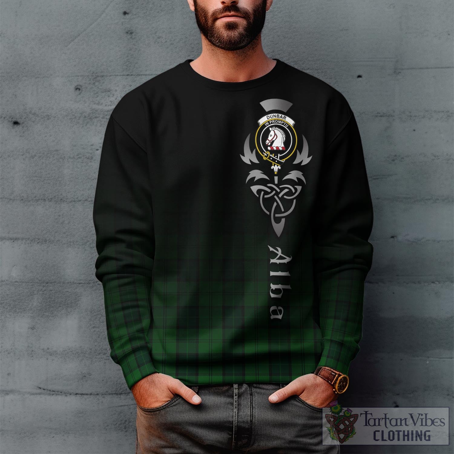 Tartan Vibes Clothing Dunbar Hunting Tartan Sweatshirt Featuring Alba Gu Brath Family Crest Celtic Inspired