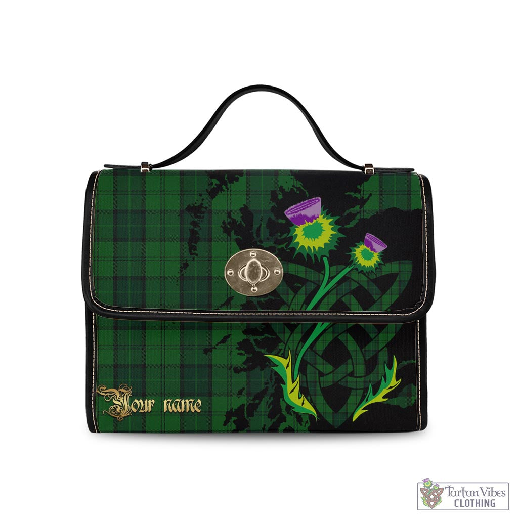 Tartan Vibes Clothing Dunbar Hunting Tartan Waterproof Canvas Bag with Scotland Map and Thistle Celtic Accents