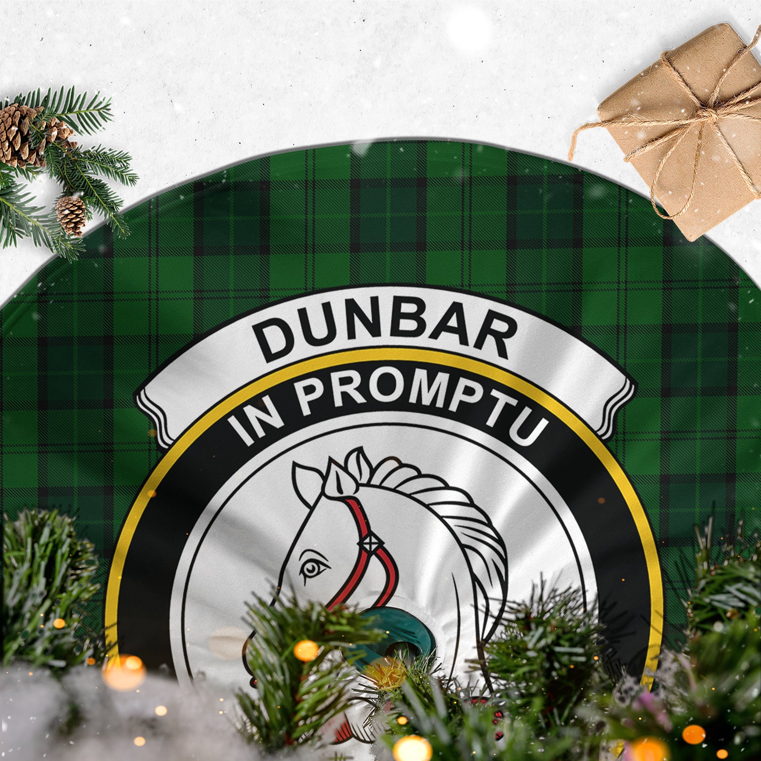 Dunbar Hunting Tartan Christmas Tree Skirt with Family Crest - Tartanvibesclothing