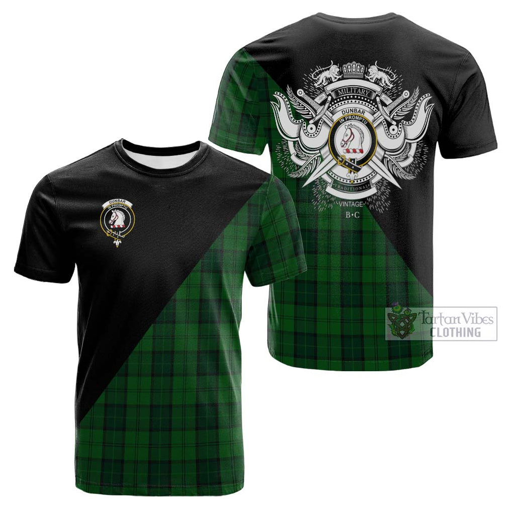 Tartan Vibes Clothing Dunbar Hunting Tartan Cotton T-shirt with Family Crest and Military Logo Style