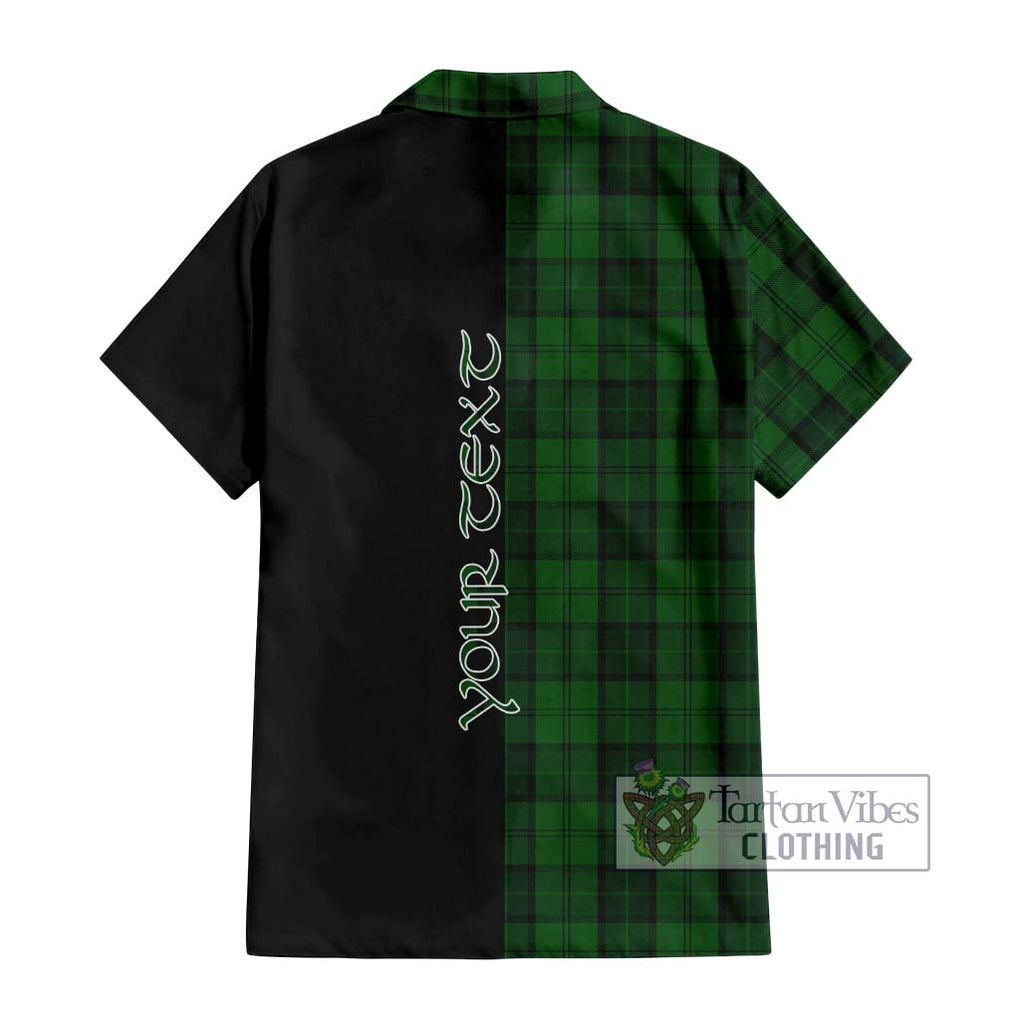 Dunbar Hunting Tartan Short Sleeve Button Shirt with Family Crest and Half Of Me Style - Tartanvibesclothing Shop