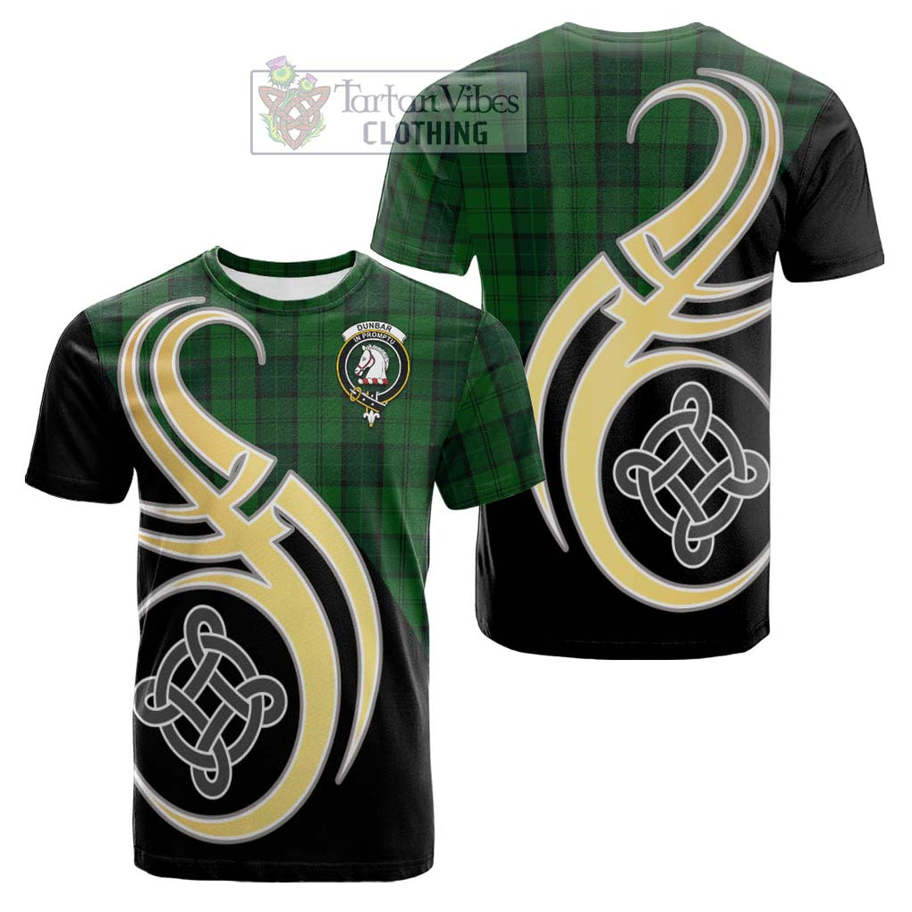 Tartan Vibes Clothing Dunbar Hunting Tartan Cotton T-shirt with Family Crest and Celtic Symbol Style