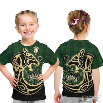 Dunbar Hunting Tartan Kid T-Shirt with Family Crest Celtic Wolf Style