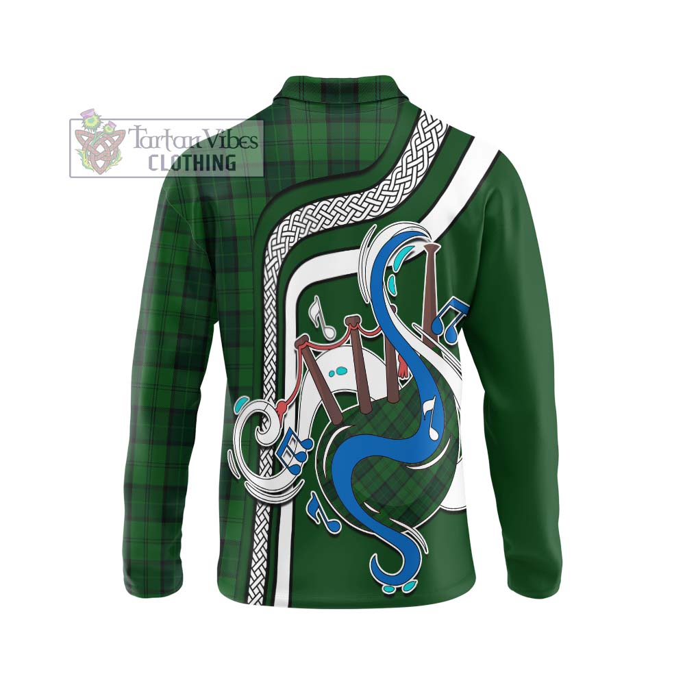 Tartan Vibes Clothing Dunbar Hunting Tartan Long Sleeve Polo Shirt with Epic Bagpipe Style