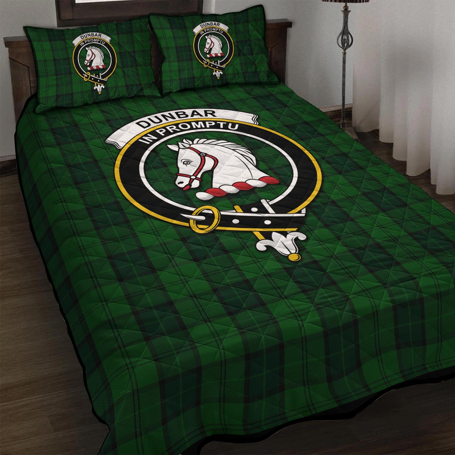 Dunbar Hunting Tartan Quilt Bed Set with Family Crest - Tartan Vibes Clothing