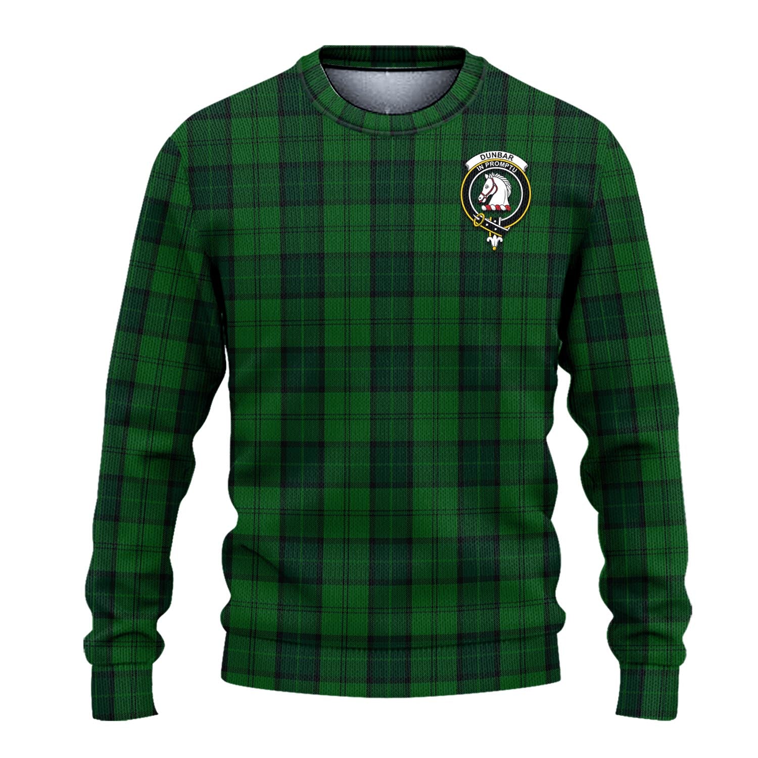 Dunbar Hunting Tartan Knitted Sweater with Family Crest - Tartanvibesclothing