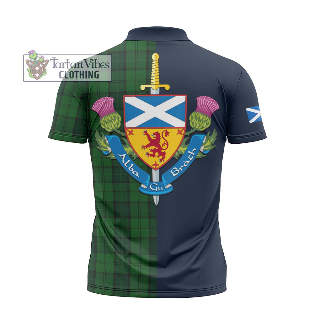 Tartan Vibes Clothing Dunbar Hunting Tartan Zipper Polo Shirt with Scottish Lion Royal Arm Half Style