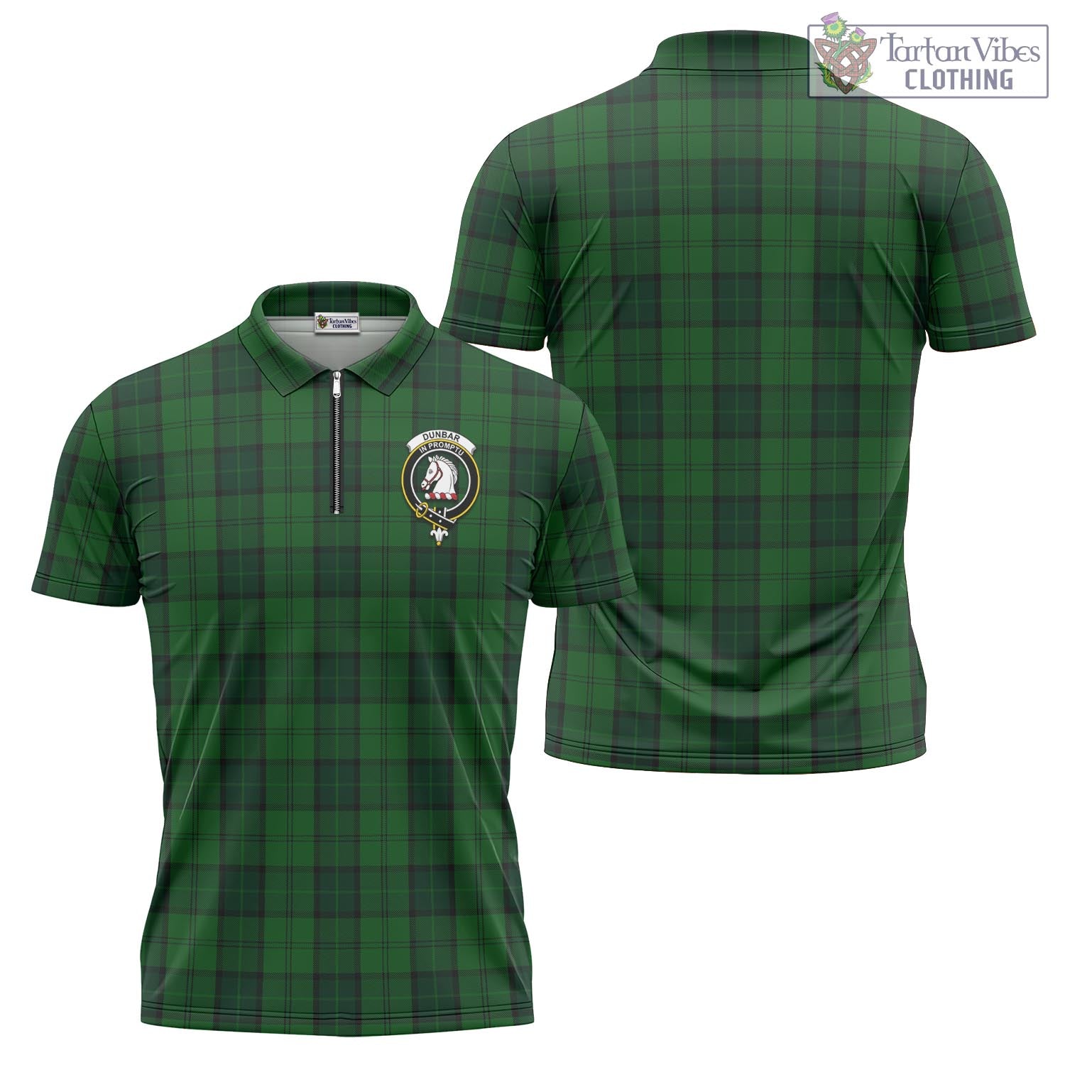 Tartan Vibes Clothing Dunbar Hunting Tartan Zipper Polo Shirt with Family Crest