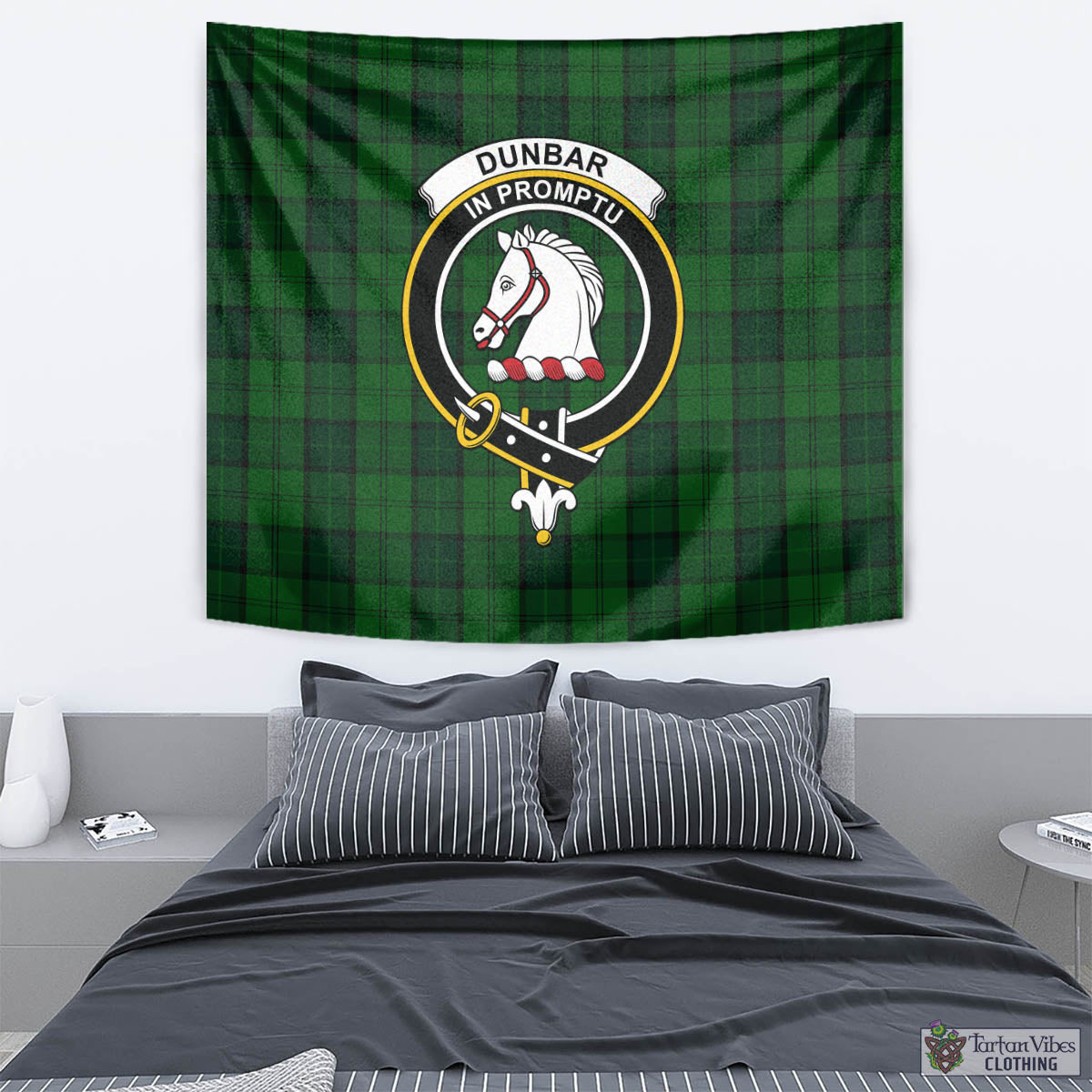 Tartan Vibes Clothing Dunbar Hunting Tartan Tapestry Wall Hanging and Home Decor for Room with Family Crest