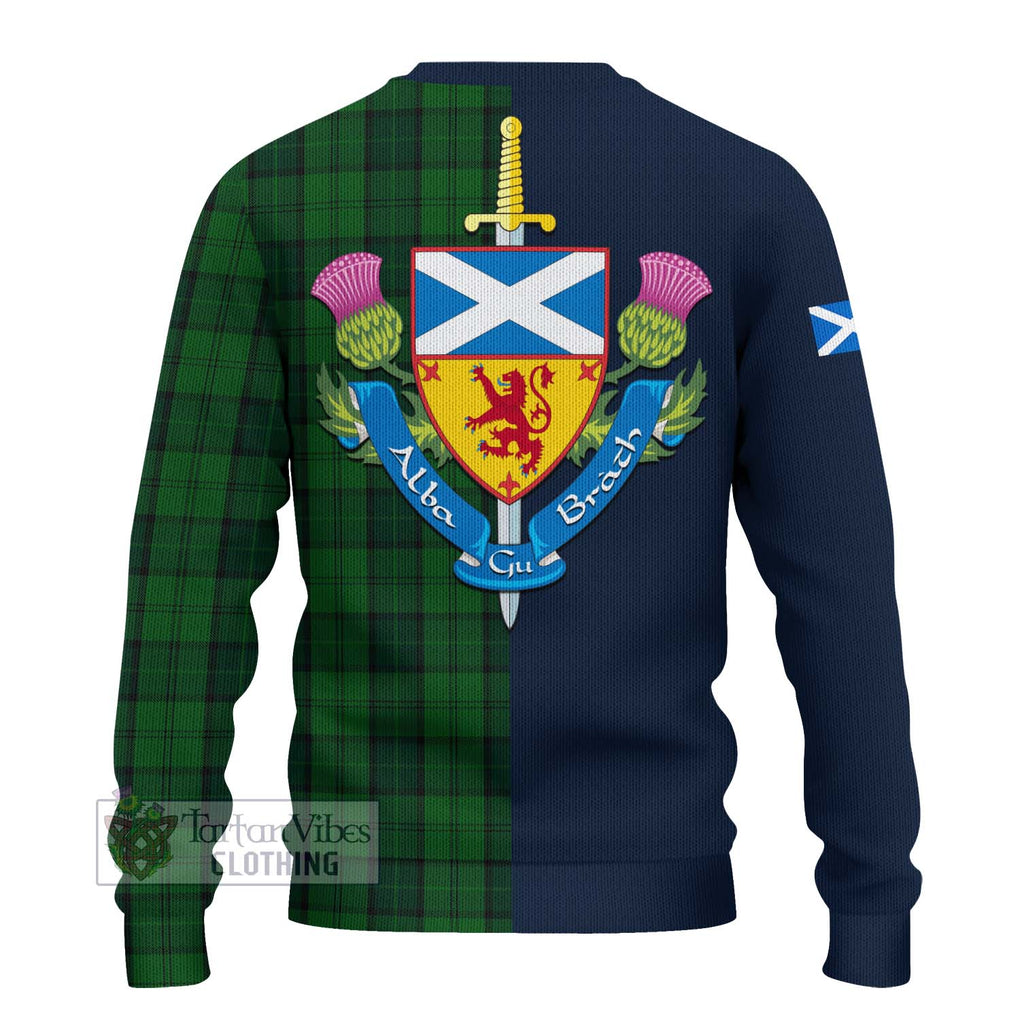 Tartan Vibes Clothing Dunbar Hunting Tartan Knitted Sweater with Scottish Lion Royal Arm Half Style