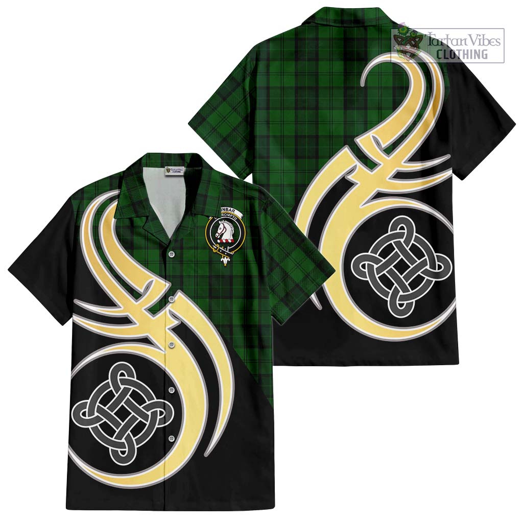 Dunbar Hunting Tartan Short Sleeve Button Shirt with Family Crest and Celtic Symbol Style - Tartan Vibes Clothing