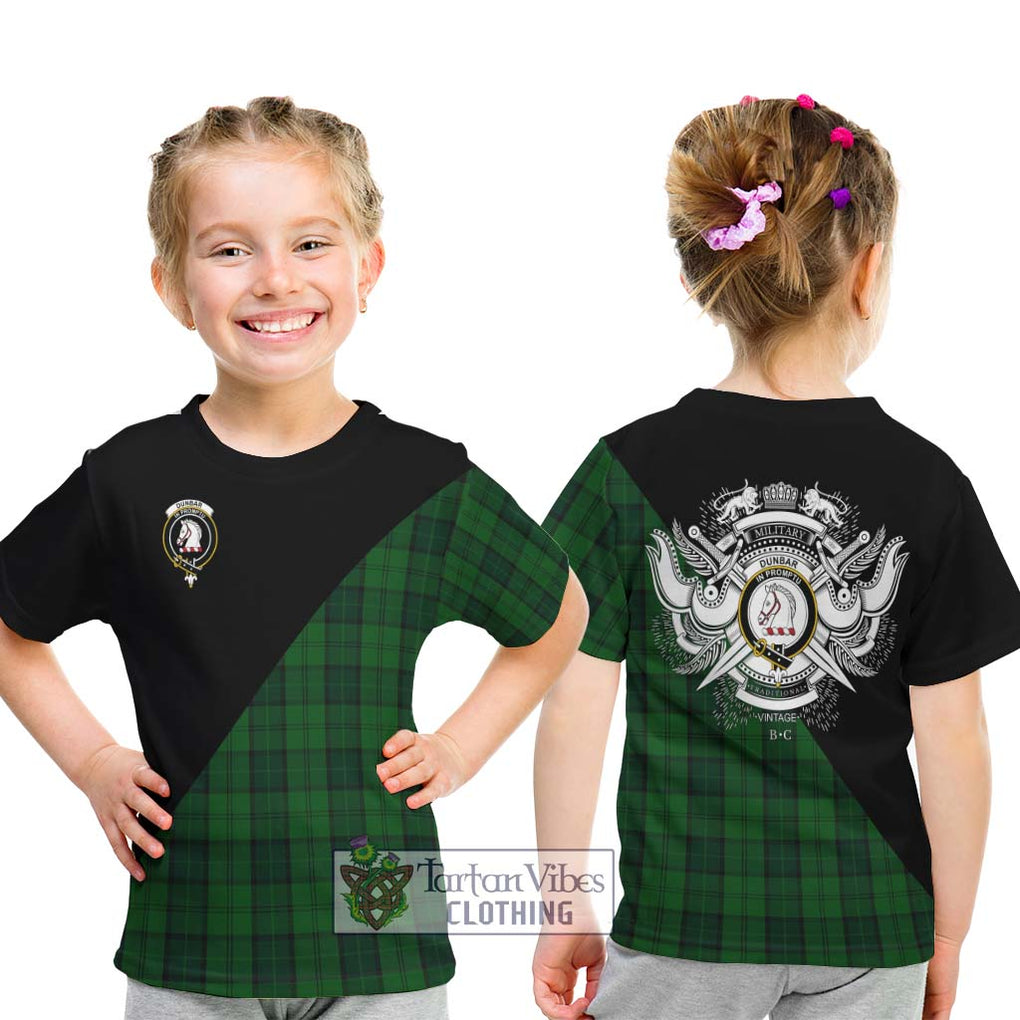 Dunbar Hunting Tartan Kid T-Shirt with Family Crest and Military Logo Style - Tartanvibesclothing Shop