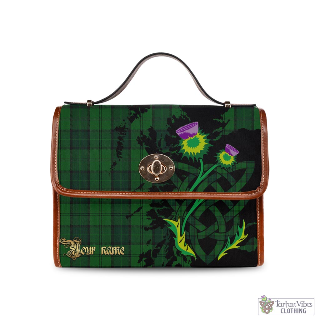 Tartan Vibes Clothing Dunbar Hunting Tartan Waterproof Canvas Bag with Scotland Map and Thistle Celtic Accents