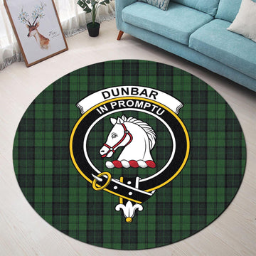 Dunbar Hunting Tartan Round Rug with Family Crest