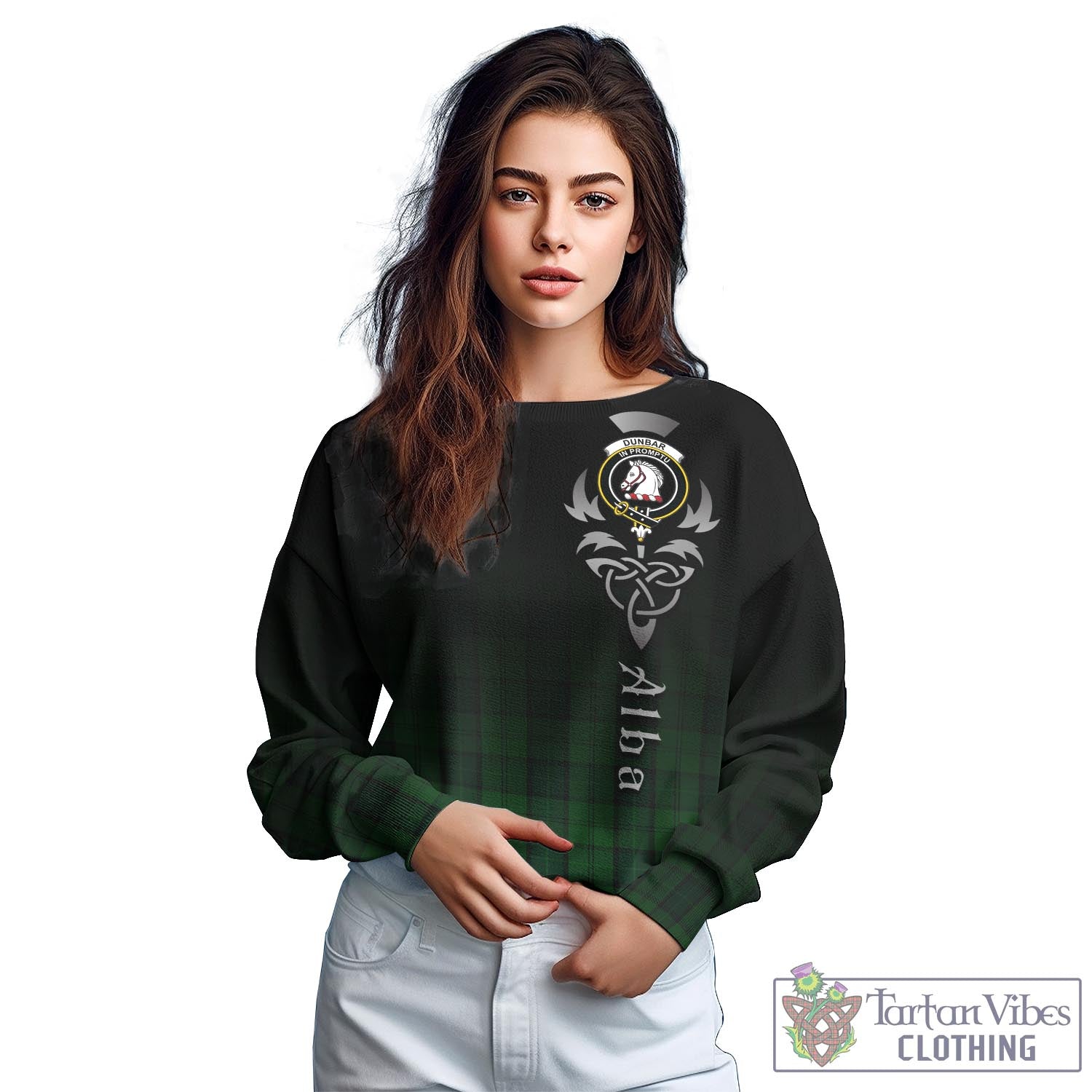 Tartan Vibes Clothing Dunbar Hunting Tartan Sweatshirt Featuring Alba Gu Brath Family Crest Celtic Inspired