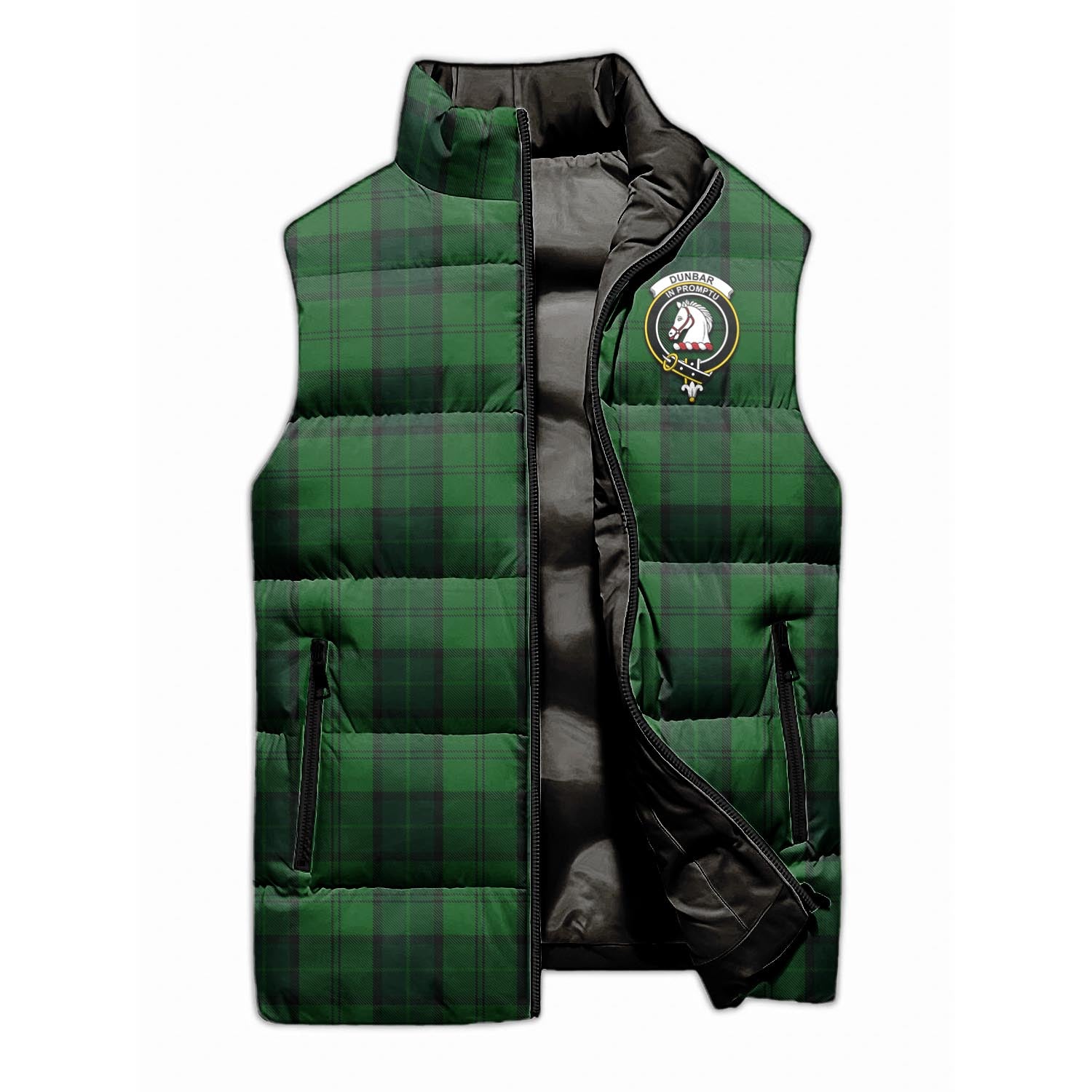 Dunbar Hunting Tartan Sleeveless Puffer Jacket with Family Crest - Tartanvibesclothing