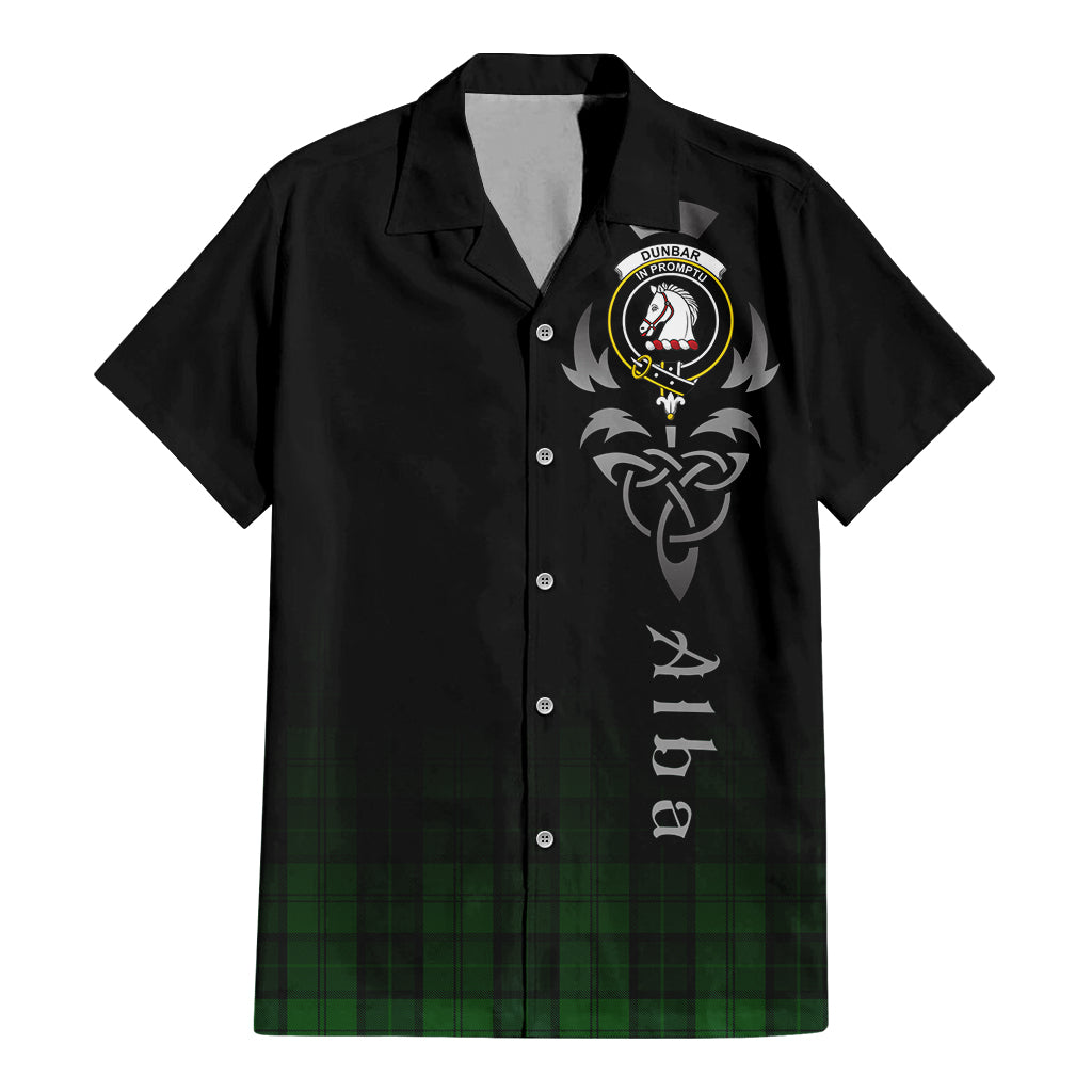 Tartan Vibes Clothing Dunbar Hunting Tartan Short Sleeve Button Up Featuring Alba Gu Brath Family Crest Celtic Inspired