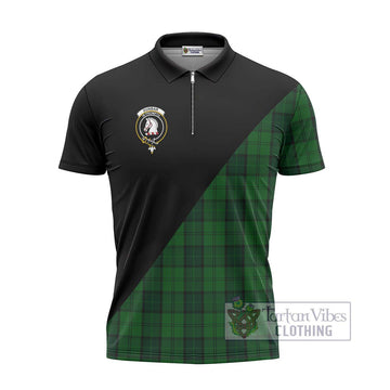 Dunbar Hunting Tartan Zipper Polo Shirt with Family Crest and Military Logo Style