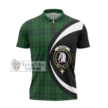 Dunbar Hunting Tartan Zipper Polo Shirt with Family Crest Circle Style