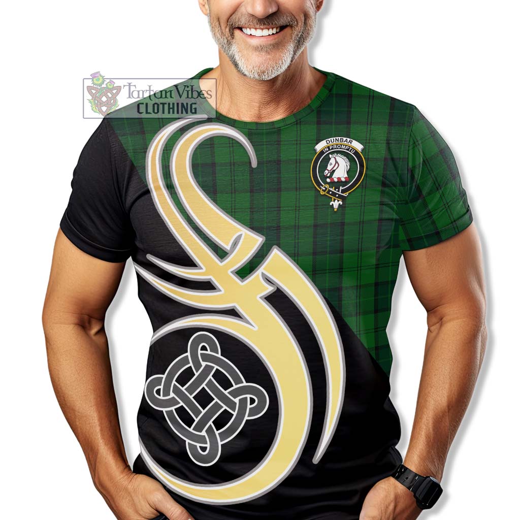 Tartan Vibes Clothing Dunbar Hunting Tartan T-Shirt with Family Crest and Celtic Symbol Style